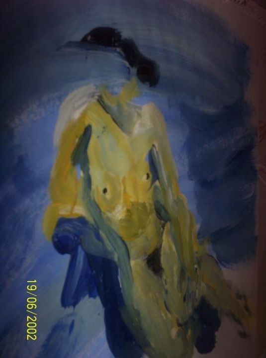 Schilderij getiteld "nude with gown" door Vickie Stone, Origineel Kunstwerk