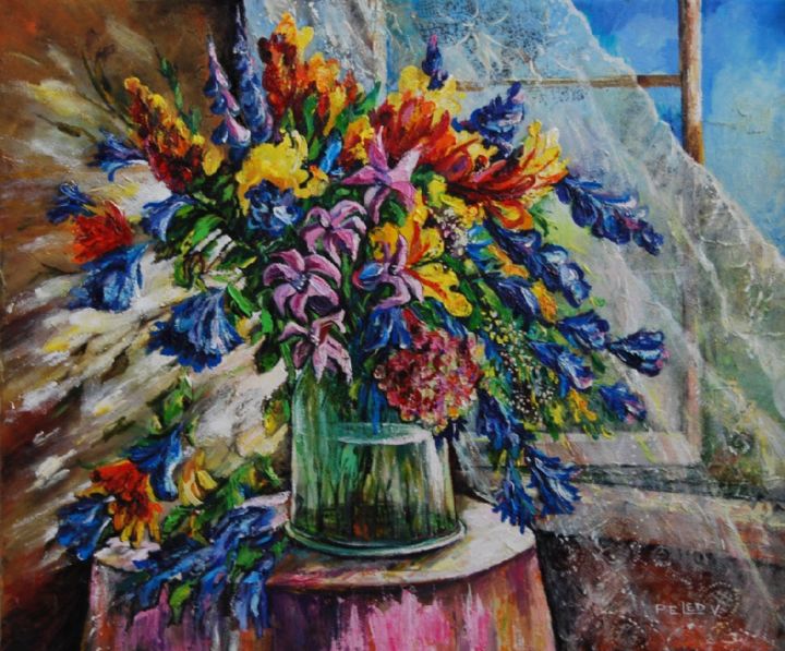 Painting titled "Still life with flo…" by Painter Victor Peled, Original Artwork