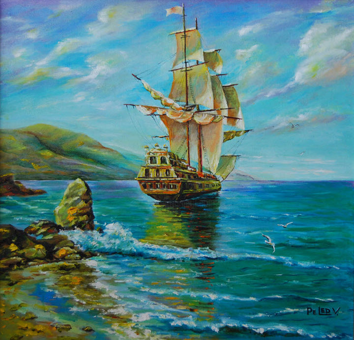 Painting titled "Seascape" by Painter Victor Peled, Original Artwork