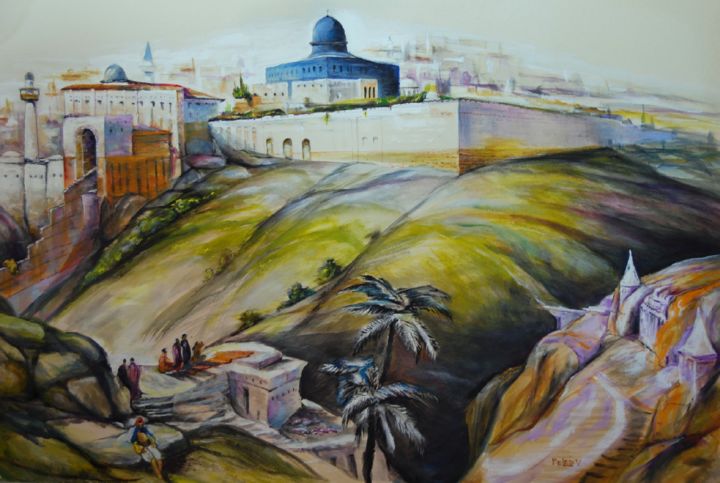 Peinture intitulée "old-jerusalem-oil-o…" par Painter Victor Peled, Œuvre d'art originale, Huile