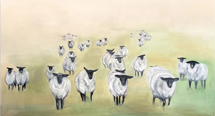 Painting titled "WHITE SHEEP - REALI…" by Victo, Original Artwork, Oil