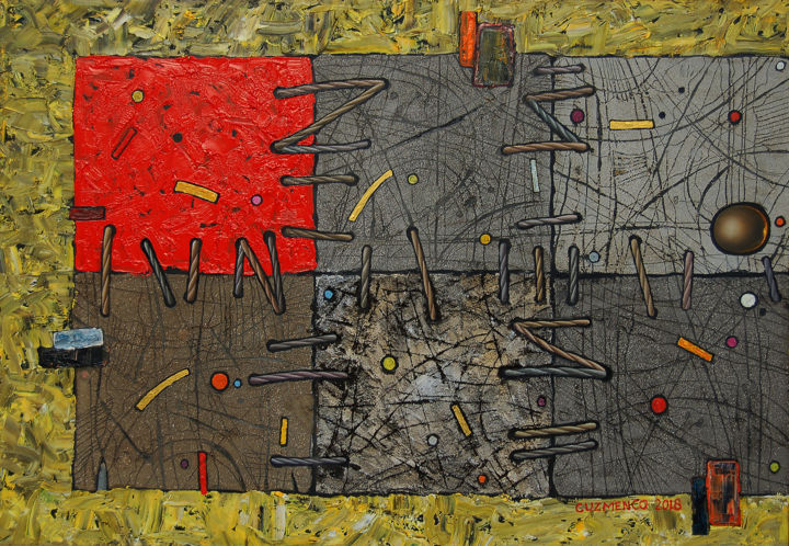 Painting titled "Six Squares" by Victor Cuzmenco, Original Artwork, Oil