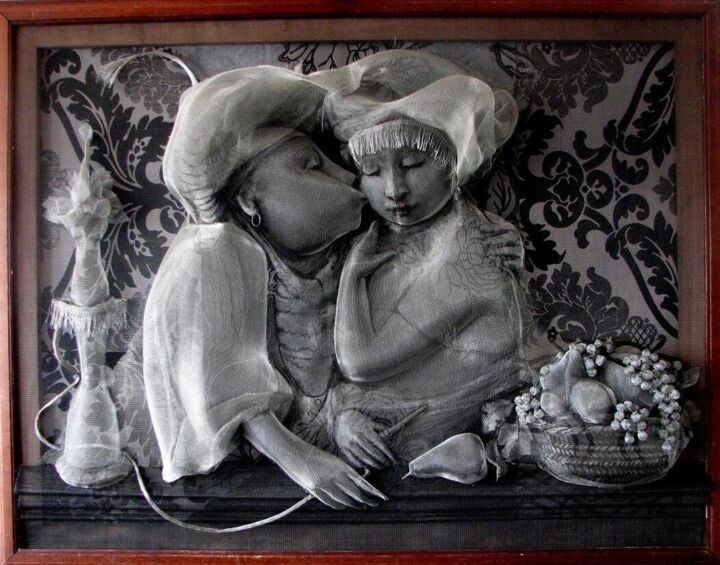 Peinture intitulée "Kiss 1" par Victor Grigoryan, Œuvre d'art originale, Fil de fer