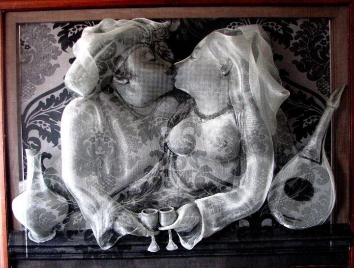 Pittura intitolato "Kiss 2" da Victor Grigoryan, Opera d'arte originale, Filo