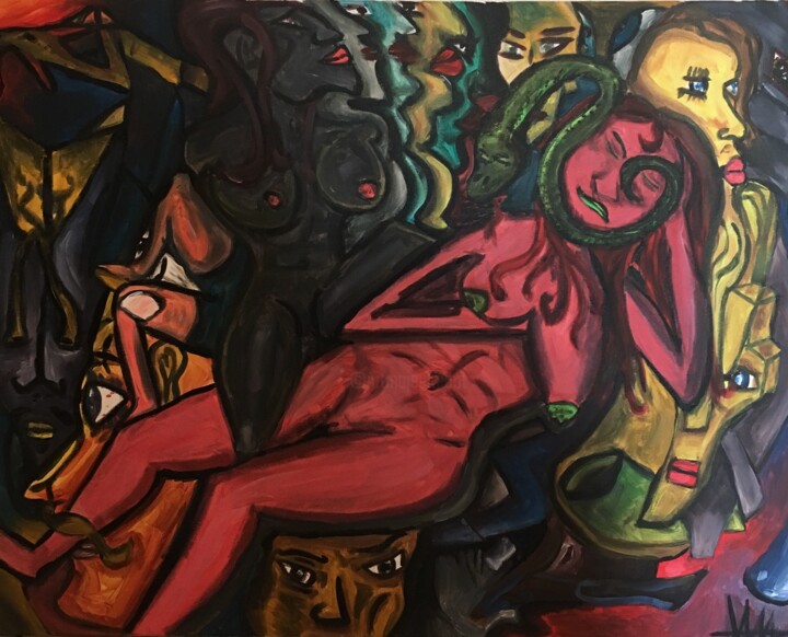 Painting titled "L’Enfer festif" by Victor Marchand, Original Artwork, Acrylic