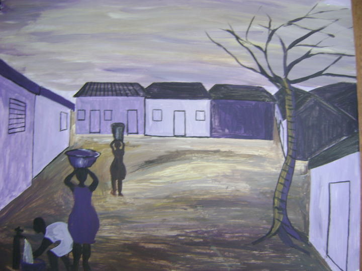 Painting titled "Typical village" by Victor Matthew Ablorh, Original Artwork