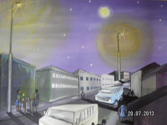 Картина под названием "Night in the City" - Victor Matthew Ablorh, Подлинное произведение искусства