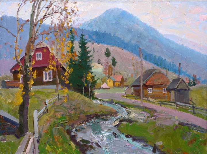 Painting titled "Morning in Synevir…" by Victor Onyshchenko, Original Artwork, Oil