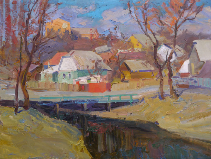 Painting titled "Near the Strizhen R…" by Victor Onyshchenko, Original Artwork, Oil