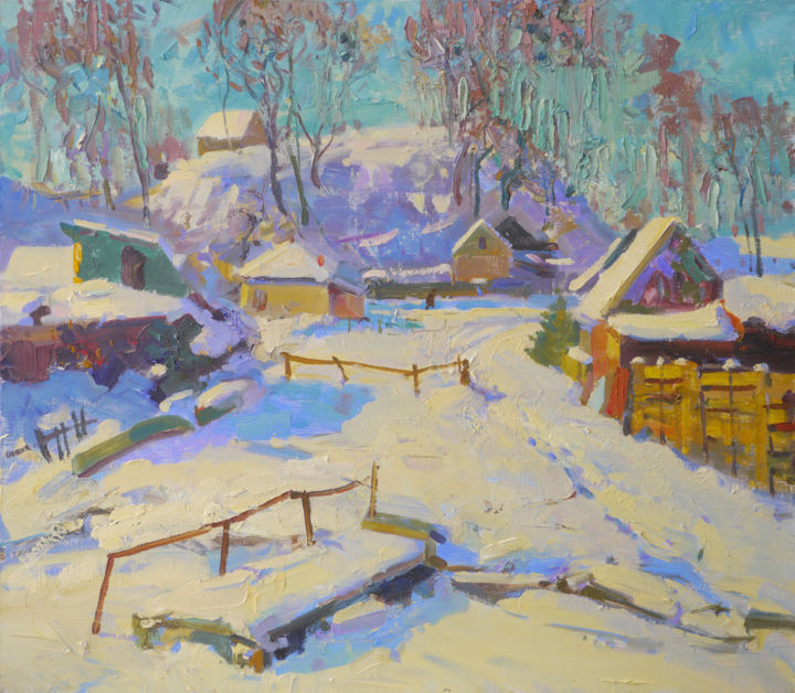 Painting titled "Sunny February. Sed…" by Victor Onyshchenko, Original Artwork, Oil