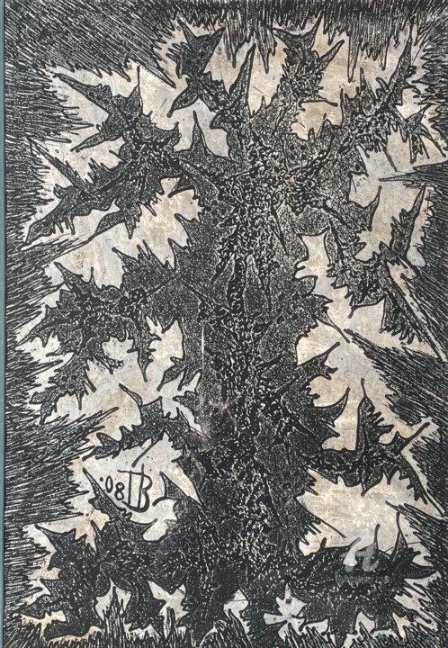 Desenho intitulada "Tree in the forest" por Victor Prodanchuk, Obras de arte originais, Acrílico