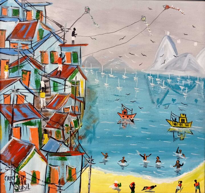 Painting titled "FAVELAS E PAO D'AÇÚ…" by Victor Solé, Original Artwork, Oil