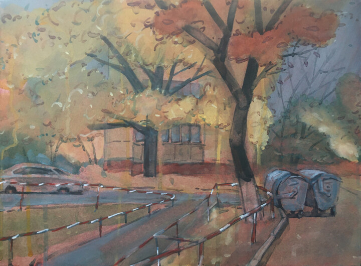 Painting titled "Containers" by Victor Ciobanu, Original Artwork, Watercolor