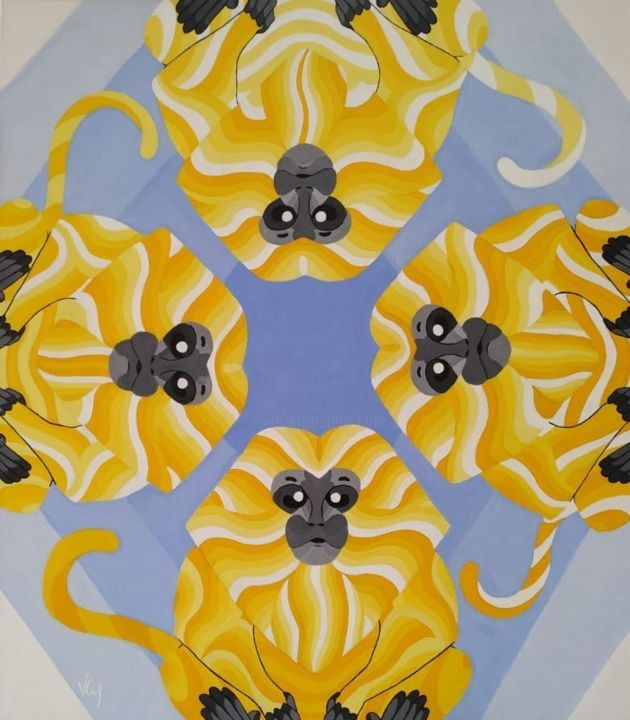 Pintura intitulada "4 Micos" por Victor Cruz, Obras de arte originais, Acrílico