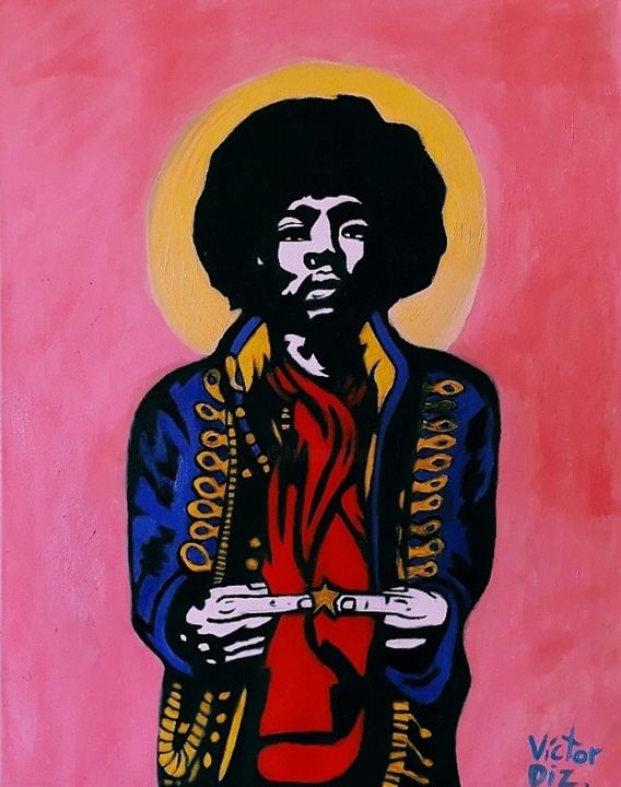 Painting titled "Saint Jimi" by Víctor Diz, Original Artwork, Acrylic