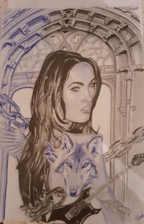 Desenho intitulada "Megan fox" por Victor  Cabel, Obras de arte originais, Lápis