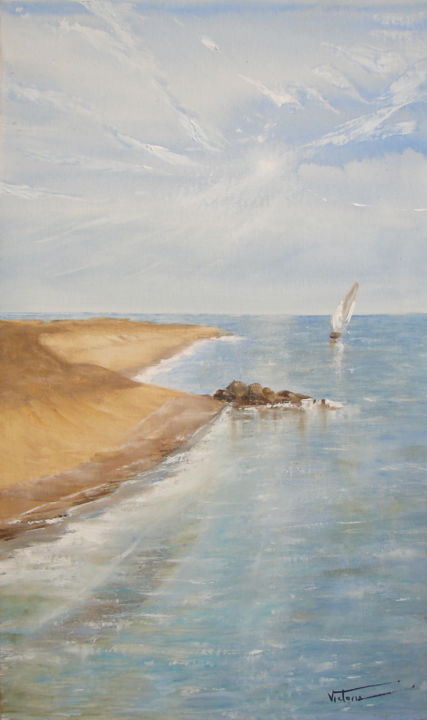 Pintura titulada "VENDIDO. Playa del…" por Victoria Aranyo, Obra de arte original, Oleo Montado en Bastidor de camilla de ma…