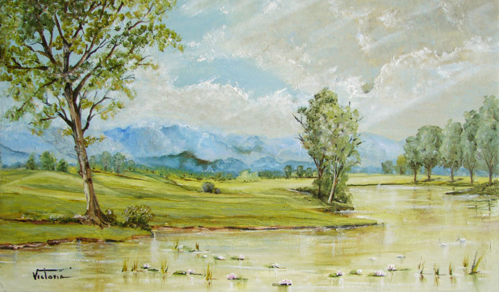 제목이 "Óleo de un valle co…"인 미술작품 Victoria Aranyo로, 원작, 기름 나무 들것 프레임에 장착됨