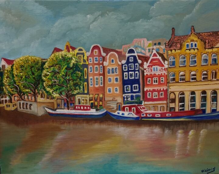 Painting titled "Amsterdam" by Victoria Art, Original Artwork, Oil