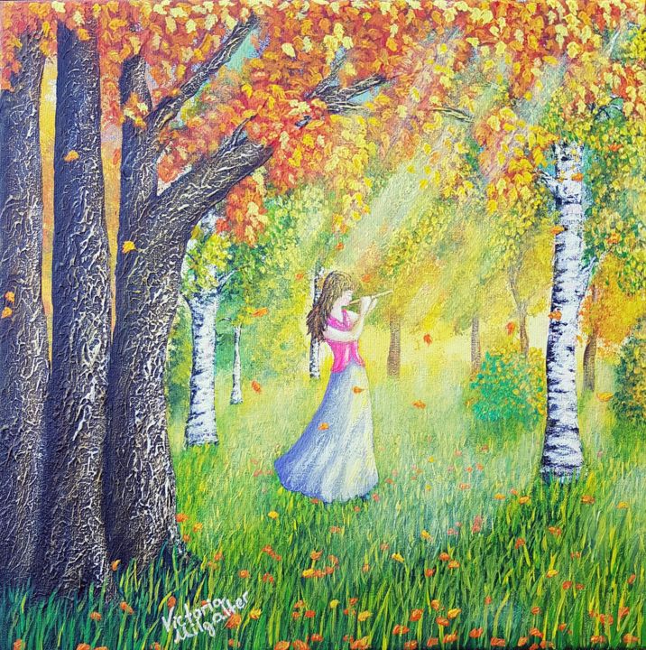 Painting titled "GOLDEN FLUTE" by Victoria Milgalter, Original Artwork, Acrylic