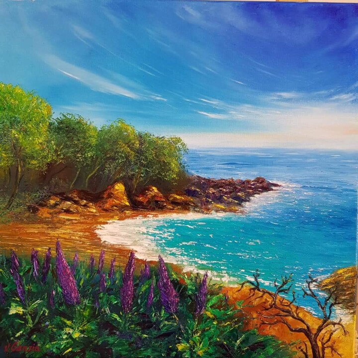 Painting titled "Paysage marin." by Victoria Beko, Original Artwork, Oil