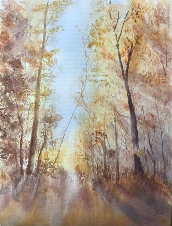Painting titled "Herbst im Wald" by Victoria Boyko, Original Artwork, Watercolor
