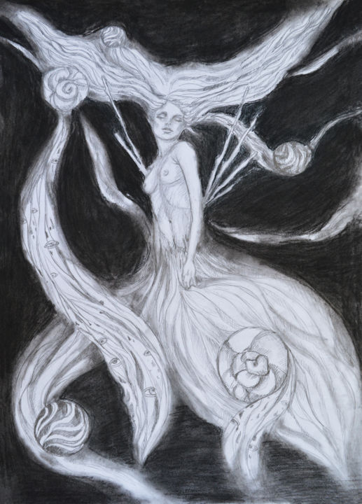 Rysunek zatytułowany „Siren” autorstwa Victoria Sien, Oryginalna praca, Węgiel drzewny
