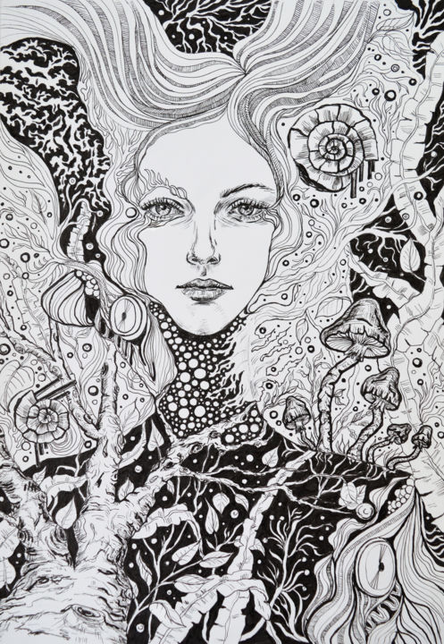 Drawing titled "The nymph" by Victoria Sien, Original Artwork, Ink