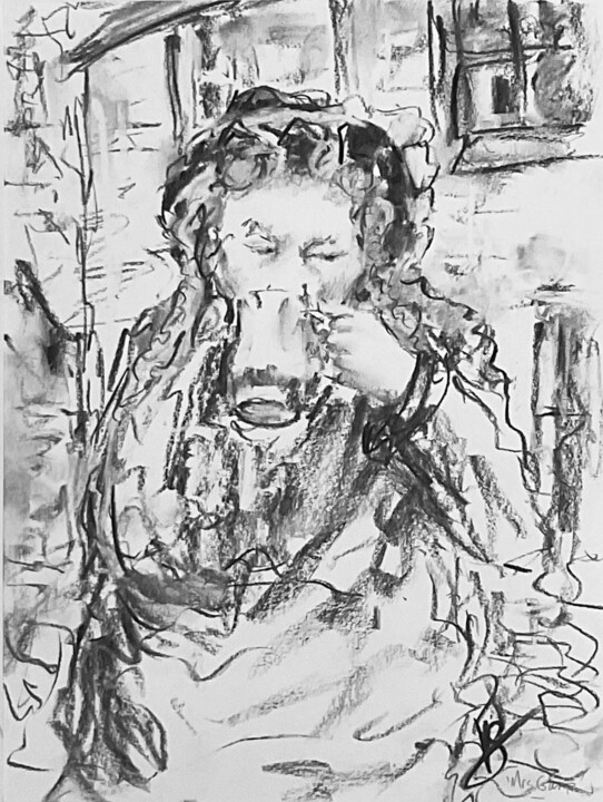 Drawing titled "Mrs Gamp" by Victoria General, Original Artwork, Charcoal