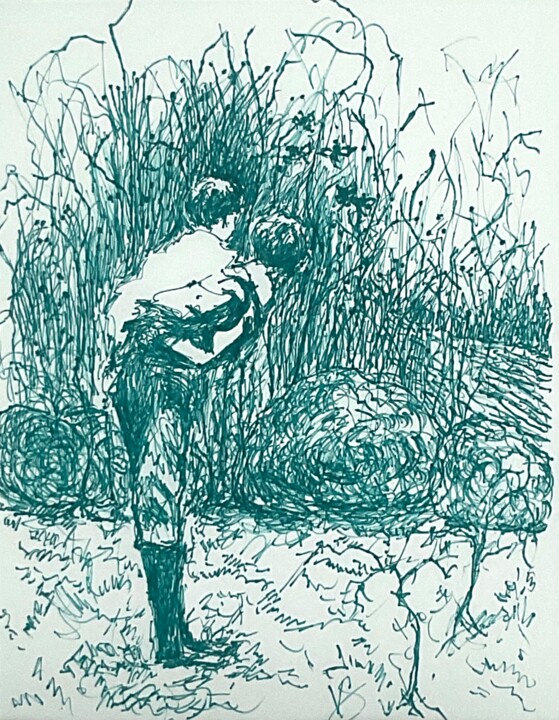 Dessin intitulée "A brother’s piggyba…" par Victoria General, Œuvre d'art originale, Marqueur