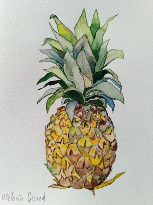 Painting titled "Ananas" by Victoria Girerd, Original Artwork, Watercolor