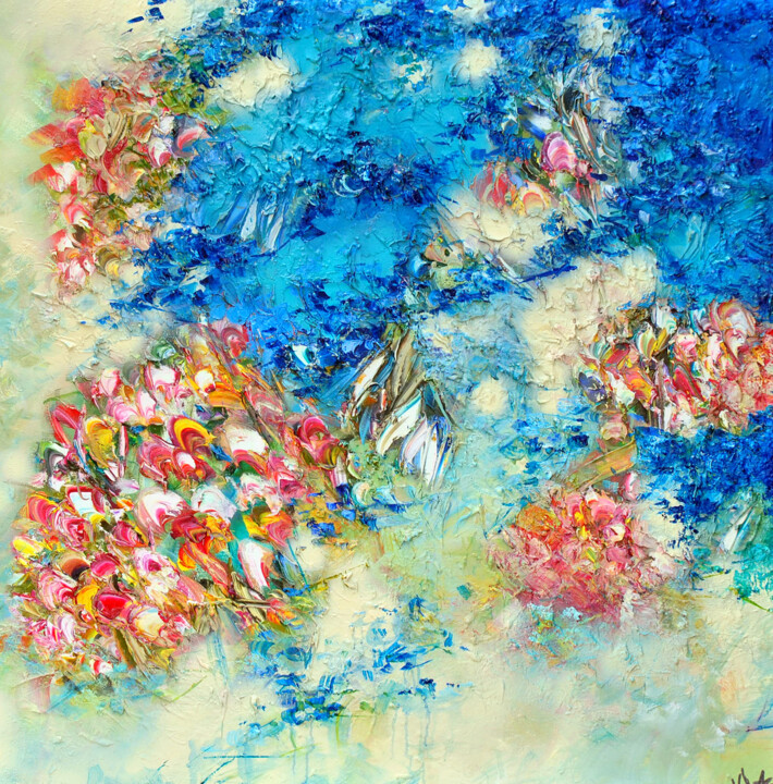 Painting titled "The Skies At Maruya…" by Victoria Horkan, Original Artwork, Oil Mounted on Wood Stretcher frame