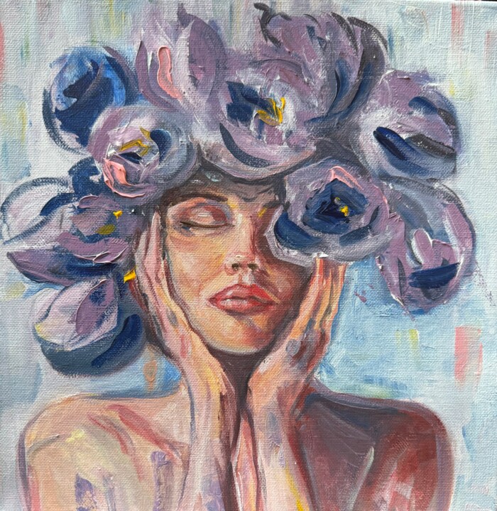 Painting titled "Tulips in my head" by Victoria Kiritopoulo, Original Artwork, Acrylic Mounted on Wood Stretcher frame