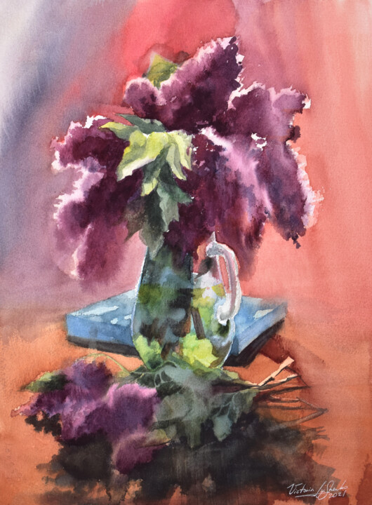 Картина под названием "Lilac flowers" - Victoria Lyashenko, Подлинное произведение искусства, Акварель