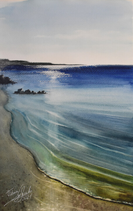 Pintura intitulada "Black sea №5" por Victoria Lyashenko, Obras de arte originais, Aquarela