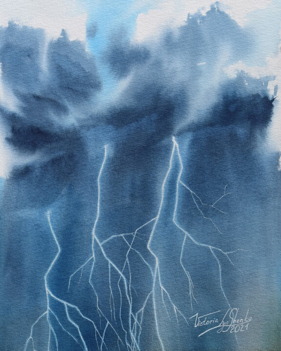 Painting titled "Lightning dance" by Victoria Lyashenko, Original Artwork, Watercolor