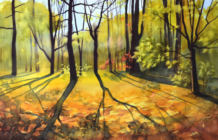 Painting titled "October" by Victoria Lyashenko, Original Artwork, Watercolor
