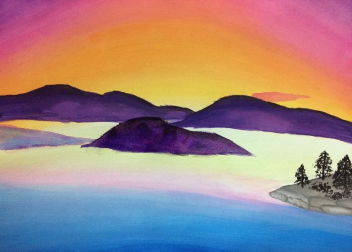 Painting titled "Mountain Sunset" by Victoria Pelarenos, Original Artwork, Oil