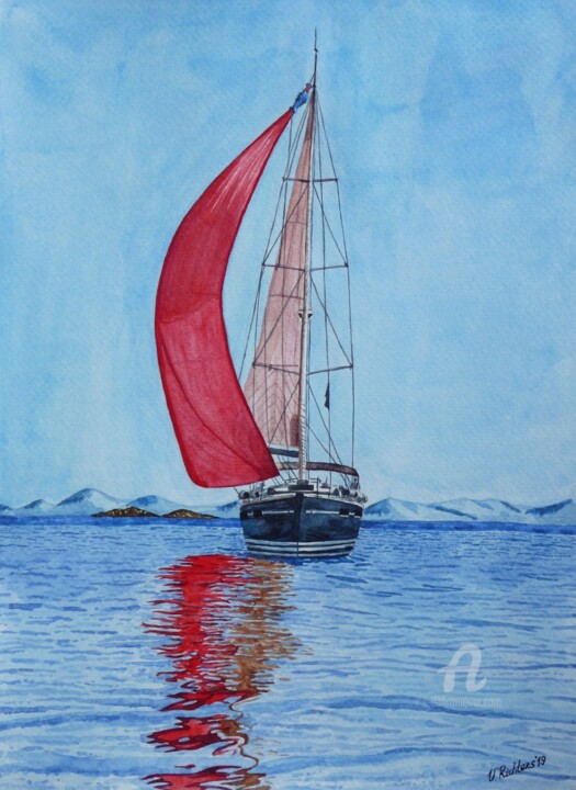 Peinture intitulée "Segelboot" par Victoria Richters, Œuvre d'art originale, Aquarelle