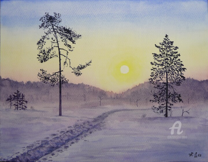 Drawing titled "Winterpfad" by Victoria Richters, Original Artwork, Watercolor