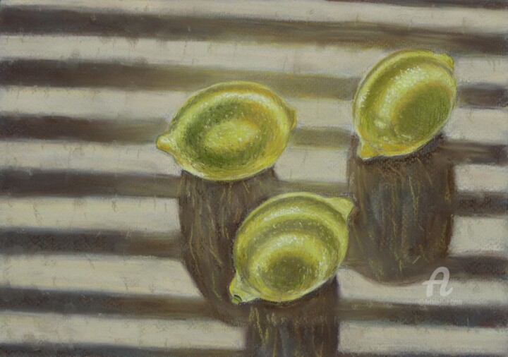 Dessin intitulée "Drei Zitronen" par Victoria Richters, Œuvre d'art originale, Pastel