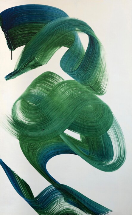 Pintura intitulada "Flow green" por Victoria Román, Obras de arte originais, Acrílico Montado em Painel de madeira