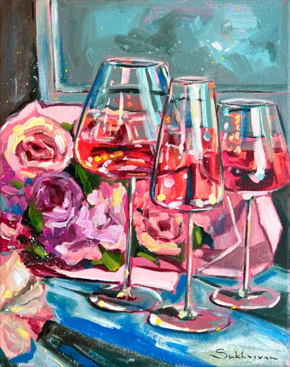 Painting titled "Still Life with Ros…" by Victoria Sukhasyan, Original Artwork, Acrylic
