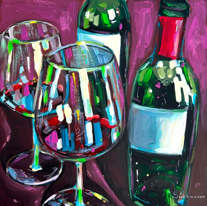 Painting titled "Still Life with Gla…" by Victoria Sukhasyan, Original Artwork, Acrylic