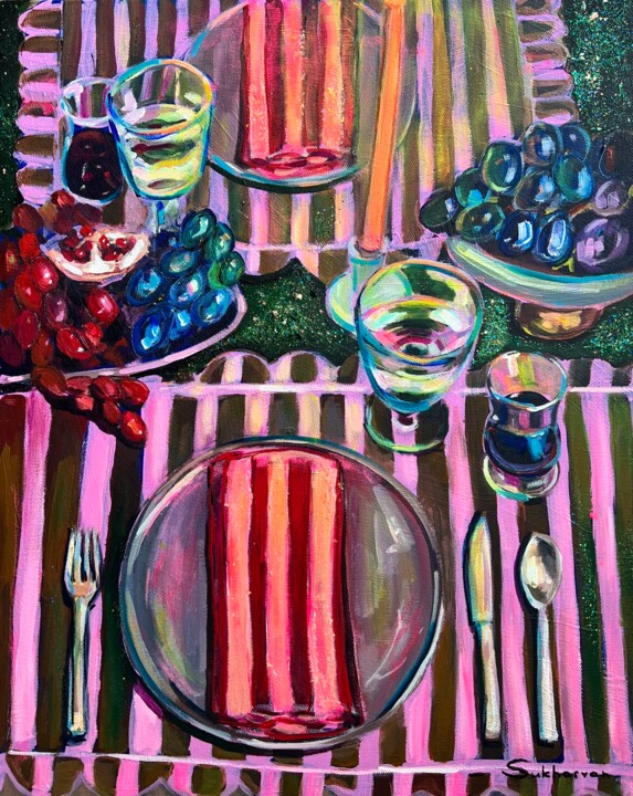Painting titled "Still Life with Gra…" by Victoria Sukhasyan, Original Artwork, Acrylic