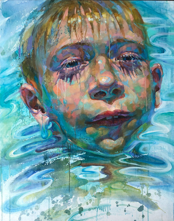 Картина под названием "Пловец" - Victoria Udalova, Подлинное произведение искусства, Масло