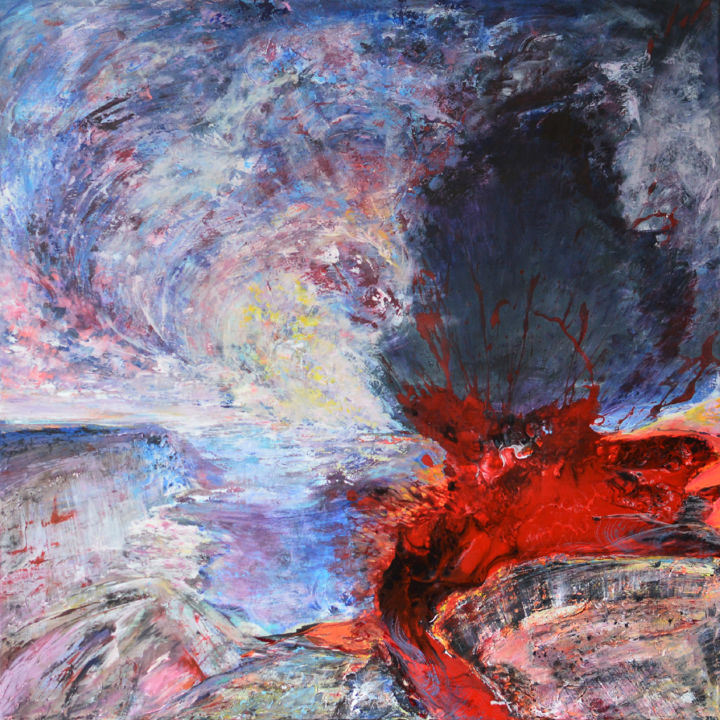 Картина под названием "Volcano eruption" - Viktorija Rutskaja, Подлинное произведение искусства, Акрил