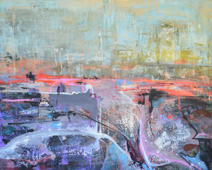 Картина под названием "Abstract landscape…" - Viktorija Rutskaja, Подлинное произведение искусства, Акрил