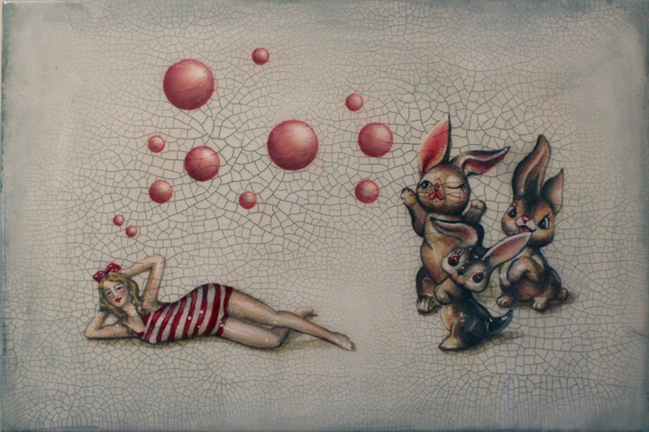 Painting titled "End of Innocence I" by Victoria Wallace, Original Artwork, Airbrush