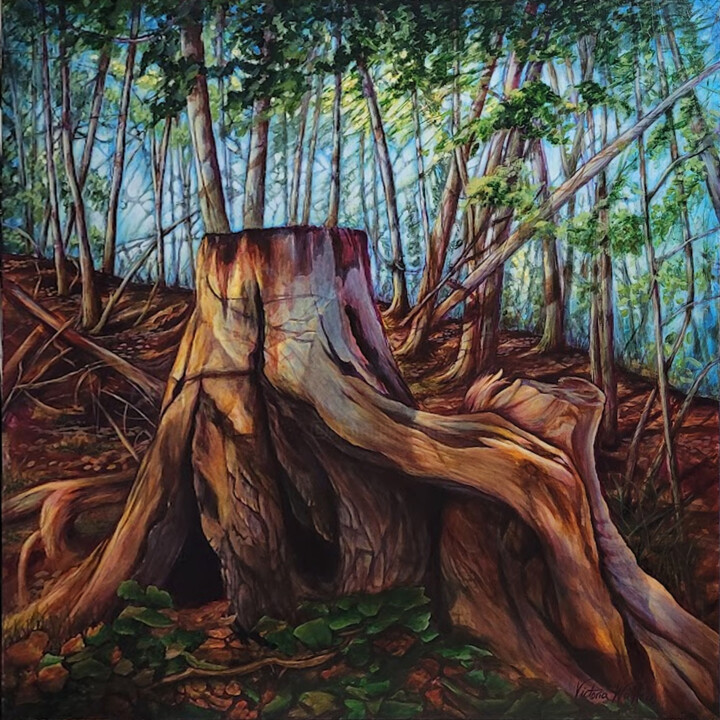 Painting titled "Pauline's Stump" by Victoria Wallace, Original Artwork, Acrylic